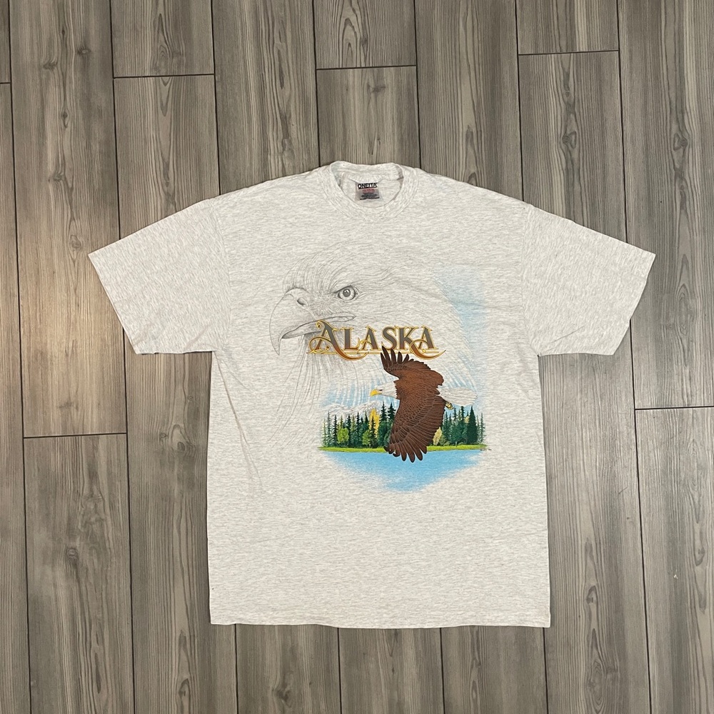 Light grey Short Sleeve Alaska Eagle  Graphic single stitch Tee